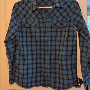 Stio Blue and Black Plaid Men's Shirt